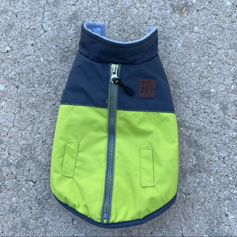 Dog Jacket Vest by FRIENDS FOREVER neon yellow grey Coat size XS fleece inside